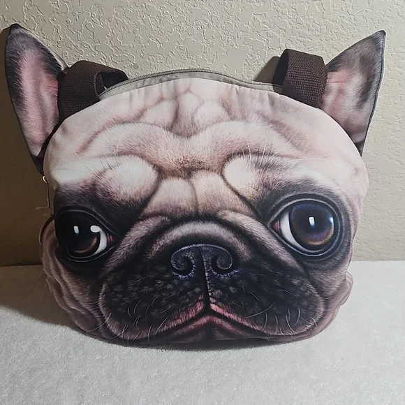 Large Cute Pug Face Dog Tote Bag Festival School Travel Unique Animal Print - Picture 6 of 9